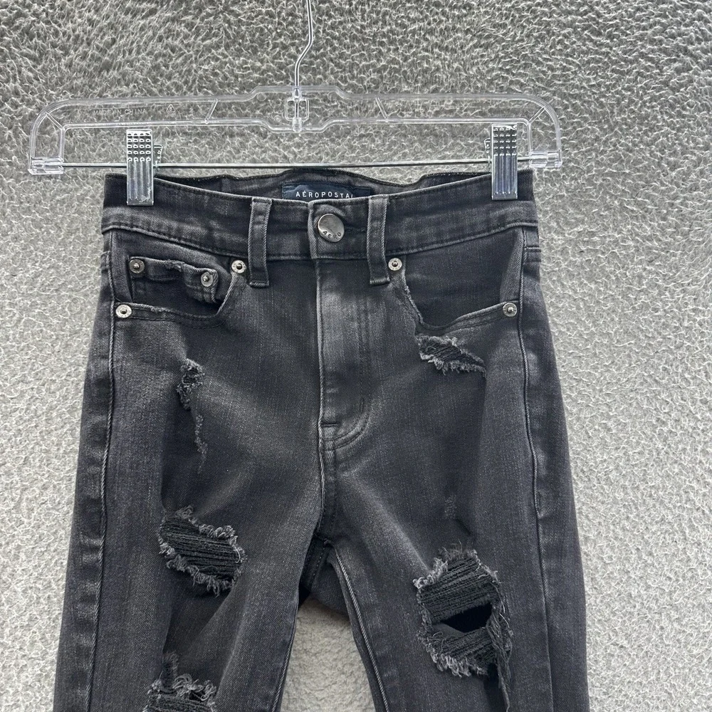 Aeropostale Jeans Juniors Size 00 Short Black High Rise Distressed Jeggings